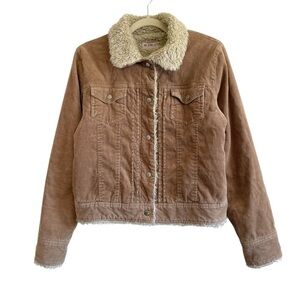 Y2K 2000s Gilmore girls Sherpa corduroy jacket button quilted interior fur trim
